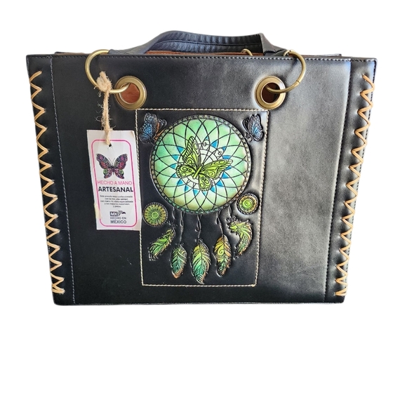 Leather Black Dreamcatcher Tote Bag With Crosbody - Picture 4 of 7